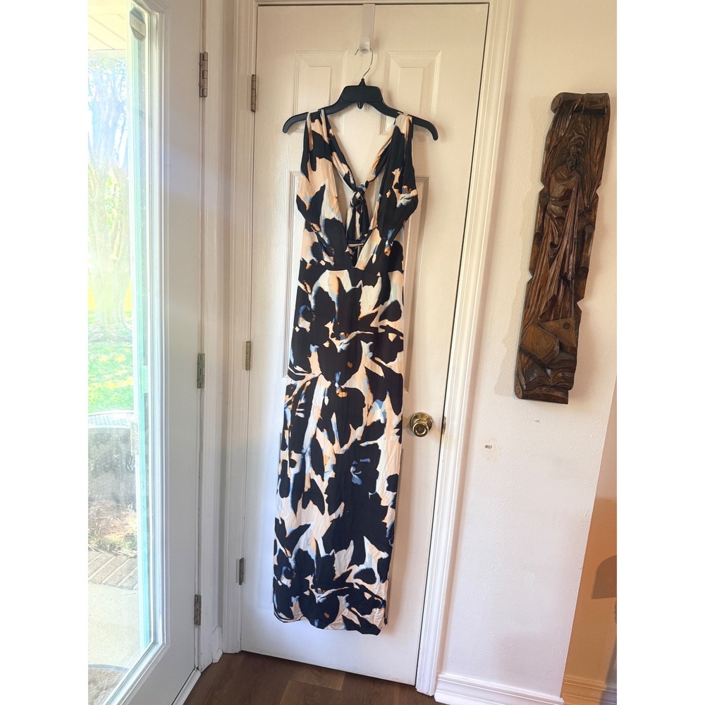 AFRM Genie Maxi Dress Shadow Floral Crossover Halter Keyhole Large - Picture 4 of 7